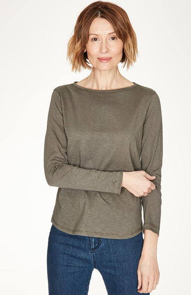 Fair Indigo Women's Organic Pima Cotton Long Sleeve Scoop Neck Tee