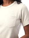 Ecru classic fit, single pocket, slightly cropped tee