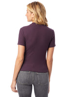 Dark Purple slim fit, refined mock neck, short sleeve tee.