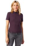 Dark Purple slim fit, refined mock neck, short sleeve tee.