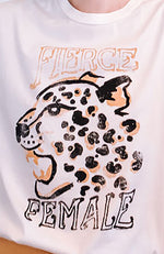 Close up on hand painted "Fierce Female" tiger graphic