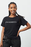 Black classic t shirt fit with printed "HUMANKINDNESS" graphic on front.