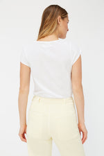 Whitewash relaxed deep scoop neckline tee with a slight V and flattering cap sleeves.