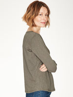 Walnut Grey simple, classic tee has a round neck & long sleeves.