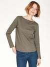 Walnut Grey simple, classic tee has a round neck & long sleeves.