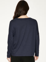 Midnight Navy top has a relaxed fit, dropped shoulders and a box pleat at front neckline.