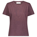 Aubergine relaxed fit crew neck T Shirt with intricate tonal hand embroidery at front neckline/body