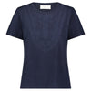 Indigo relaxed fit crew neck T Shirt with intricate tonal hand embroidery at front neckline/body