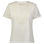 White relaxed fit crew neck T Shirt with intricate tonal hand embroidery at front neckline/body